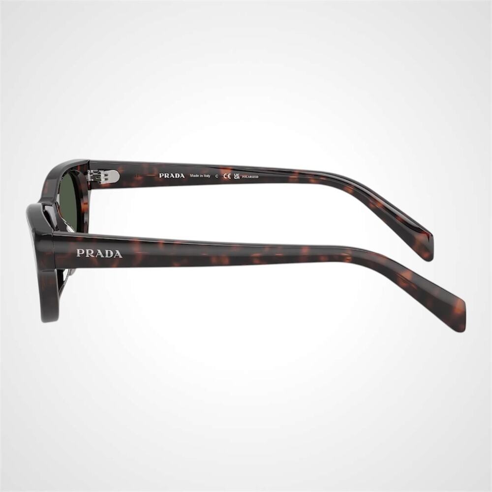 New PRADA Sunglasses Brown Havana Polarized Logo Cat Eye Square Grey Lens 50mm - Picture 3 of 6